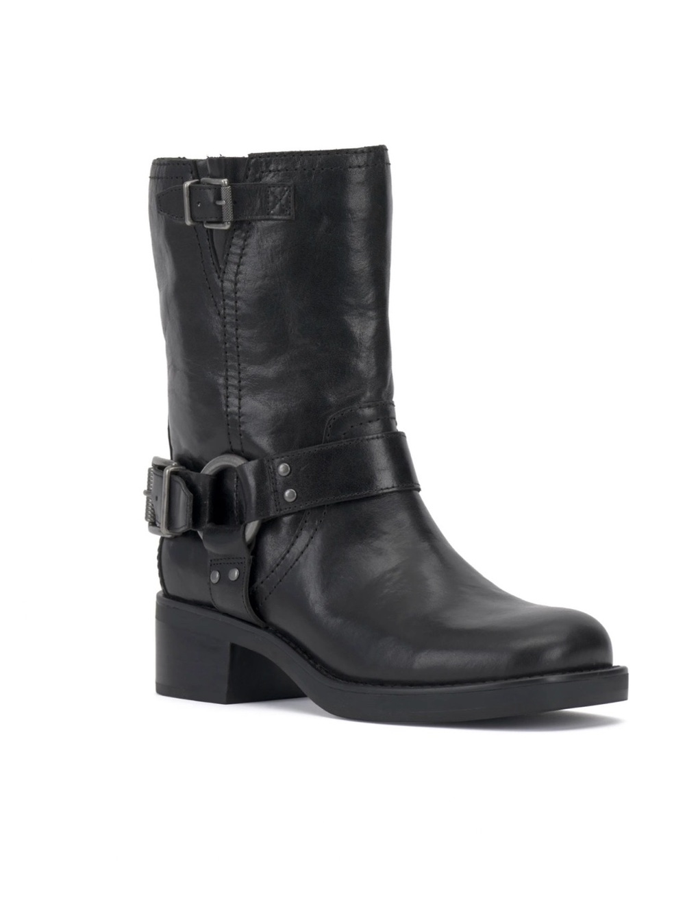 Vince Camuto Black Leather Moto Mid-Calf Buckle Boots - Women 11 M